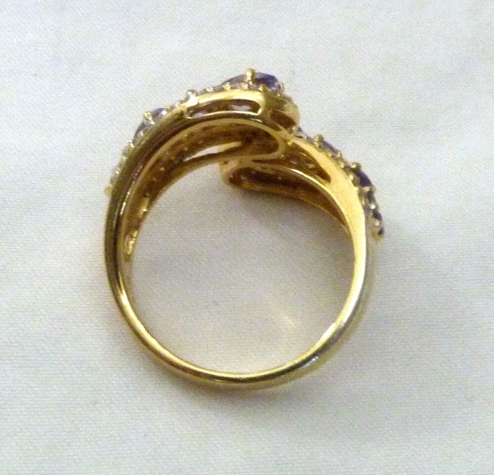 BBJ GOLD OVER STERLING SILVER AMETHYST WHITE ZIRCON GEMSTONE RING SIZE 8.5