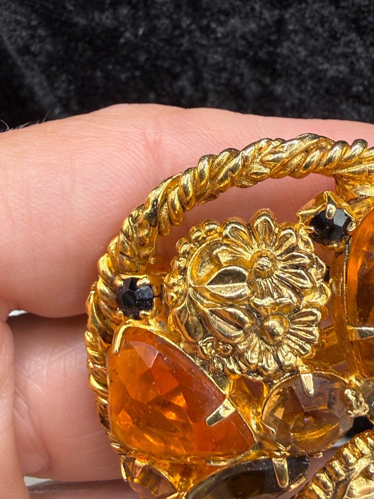 Vintage Rhinestone Brooch Orange Domed Fall Autumn