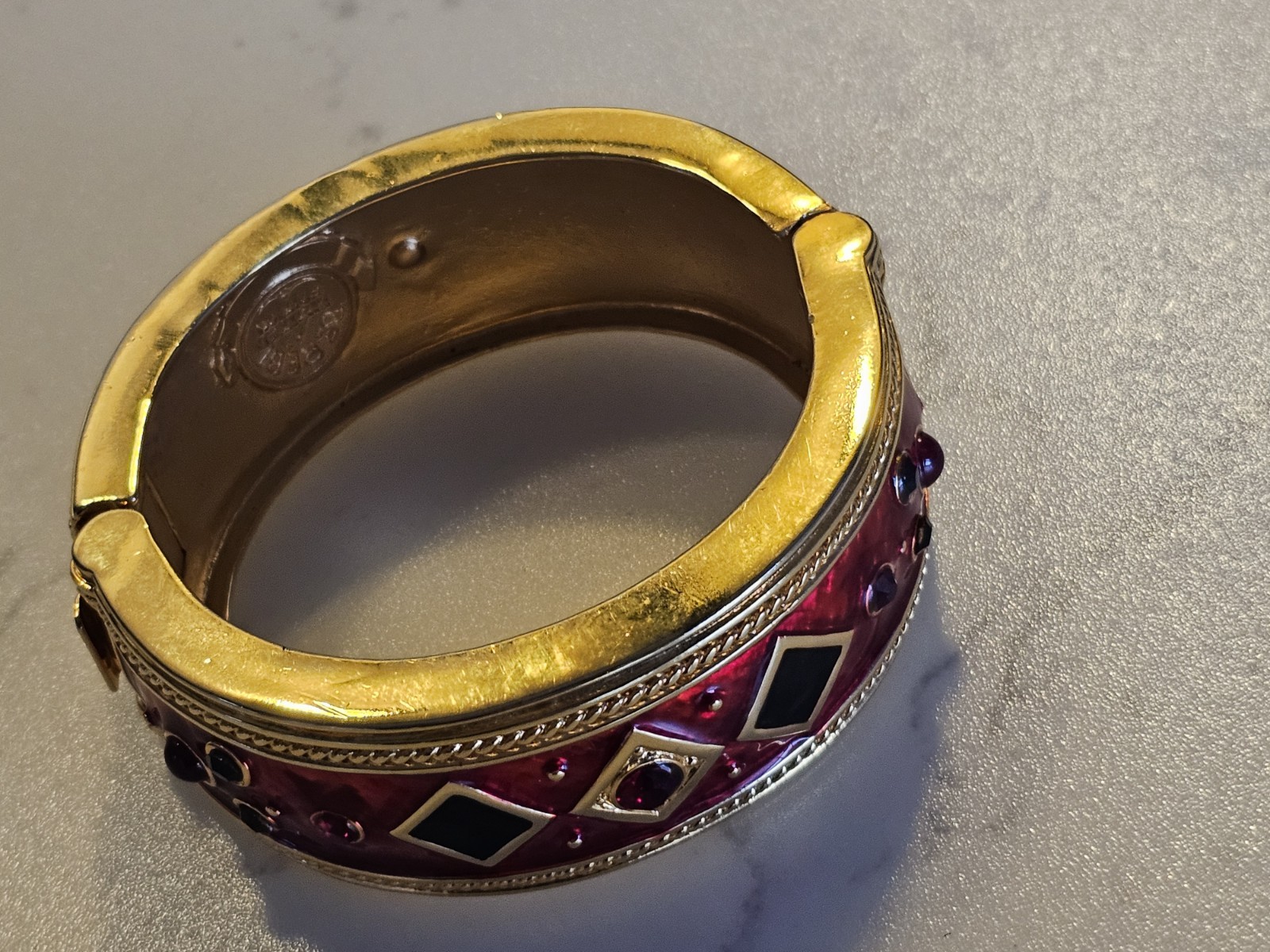 Berebi Limited Edition Gold-tone & Red Enamel w Rhinestone Bangle Bracelet