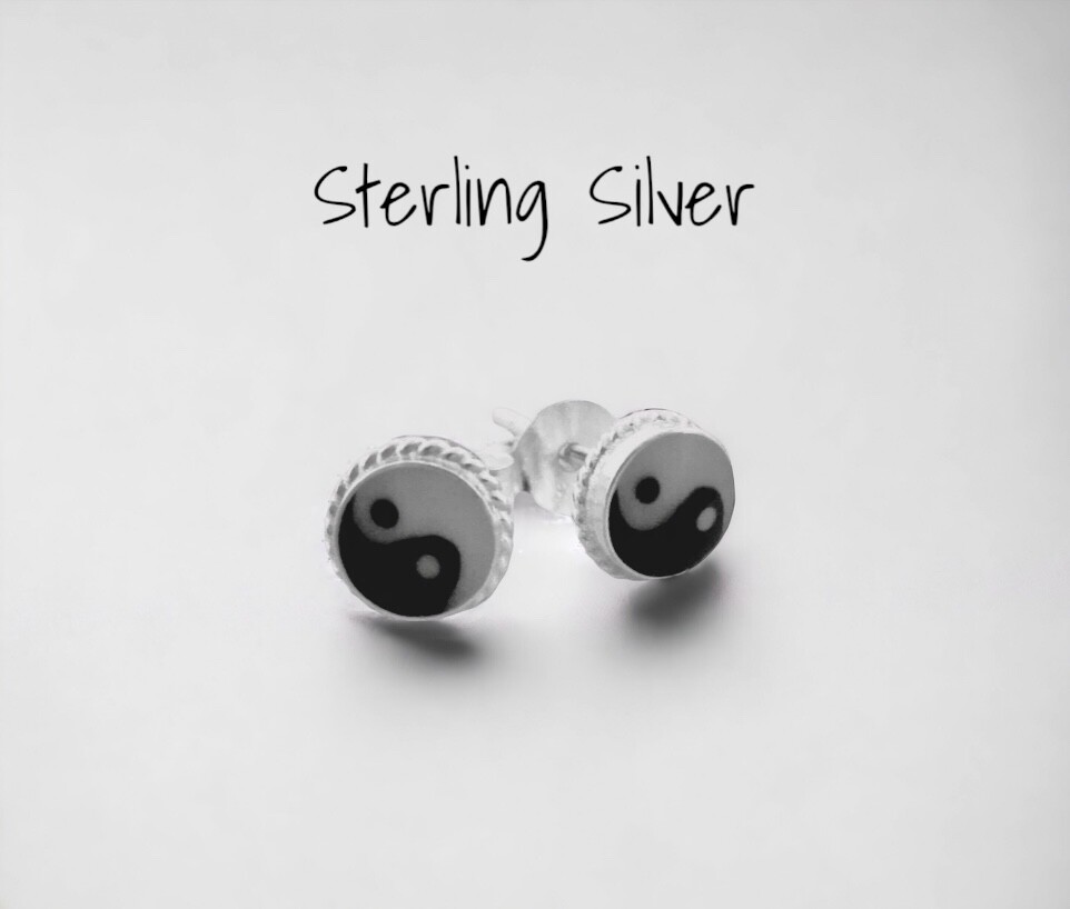 Sterling Silver Tiny Yin Yang Stud Earrings 5mm with Braid