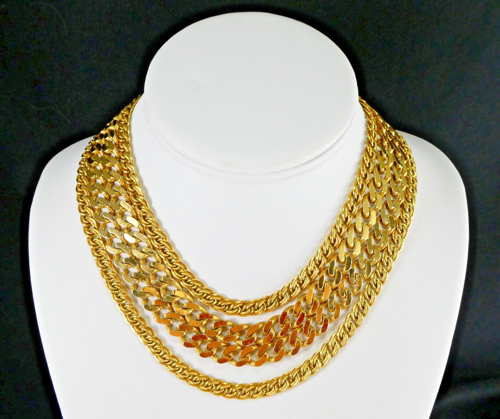 Vintage MONET Multi Strand Chain Necklace Bib 4 Strand Hook Clasp