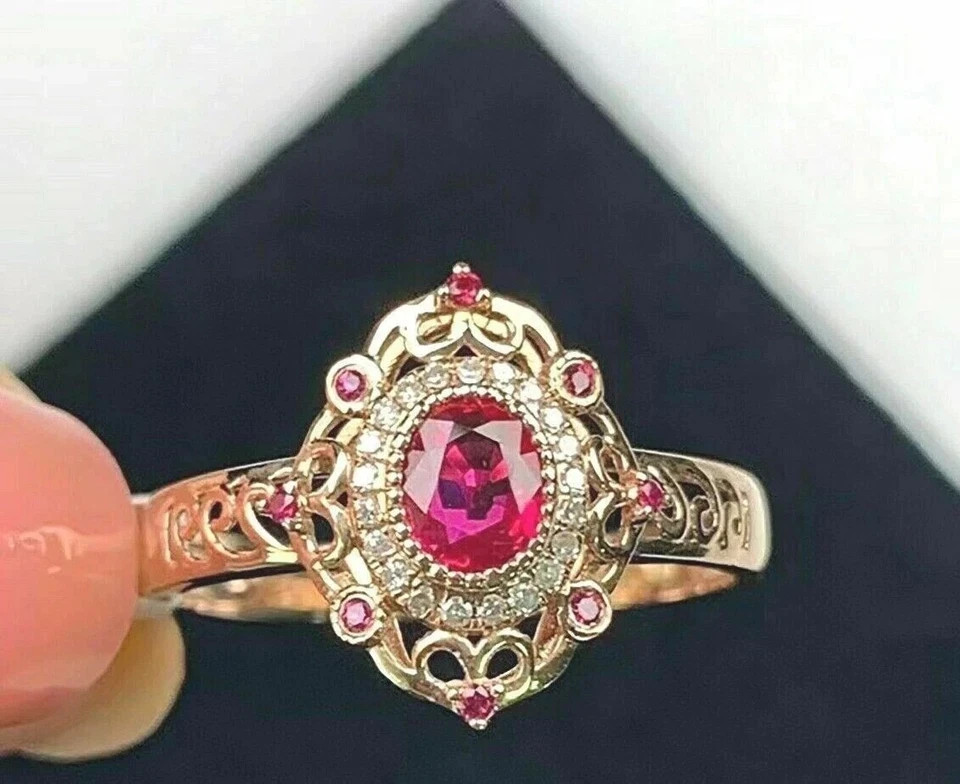 2Ct Art Deco Style Lab Created Ruby &Diamond Anniversary 14K Yellow Gold FN Ring