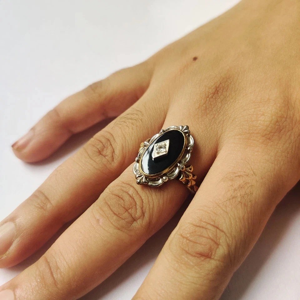 Art Deco Style 925 Silver Victorian handmade Black onyx Anniversary Wedding Ring