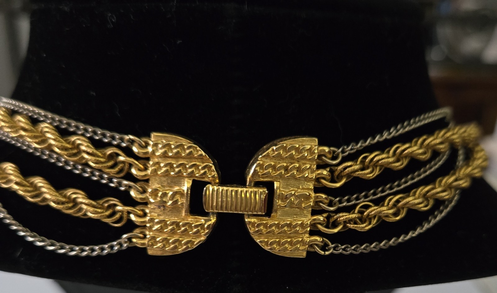 Vintage Gold Silver Tone Multi Strand Rope Chain Statement Necklace 1980s