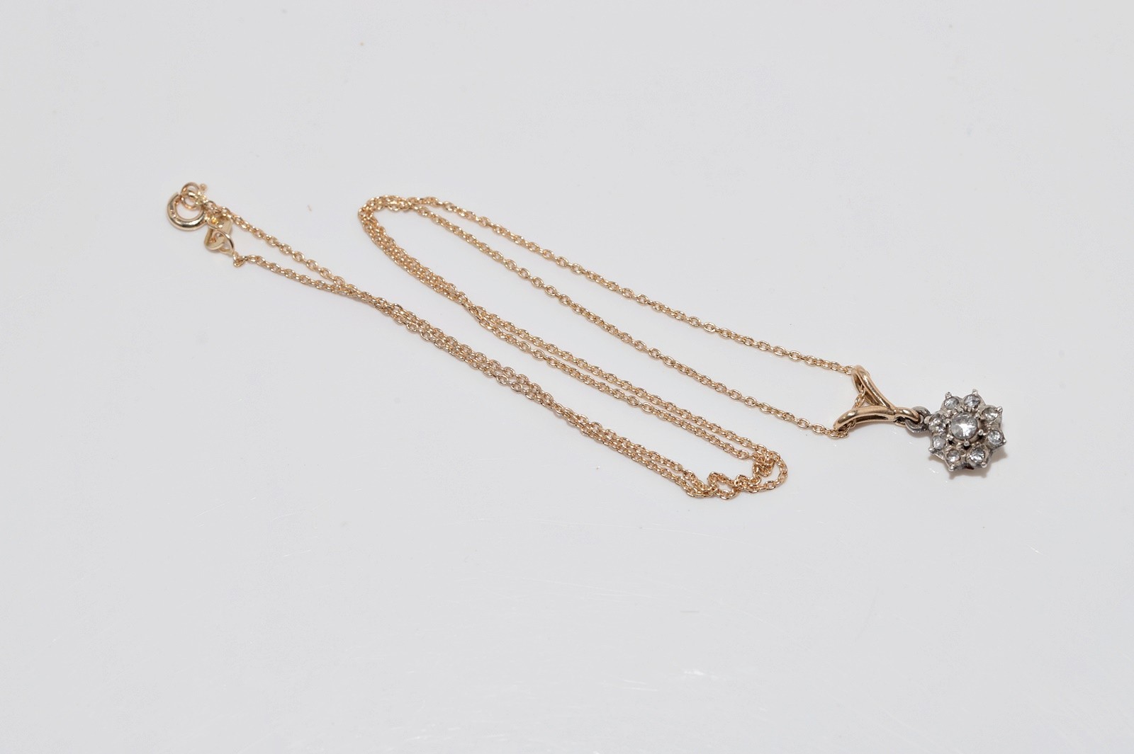Antique Circa 1900s 18k Gold Top Silver Natural Rose Cut Diamond Necklace