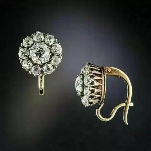 Art Deco Style Lab Created Diamond Flower Drop Dangle 14K Yellow Gold FN Earring