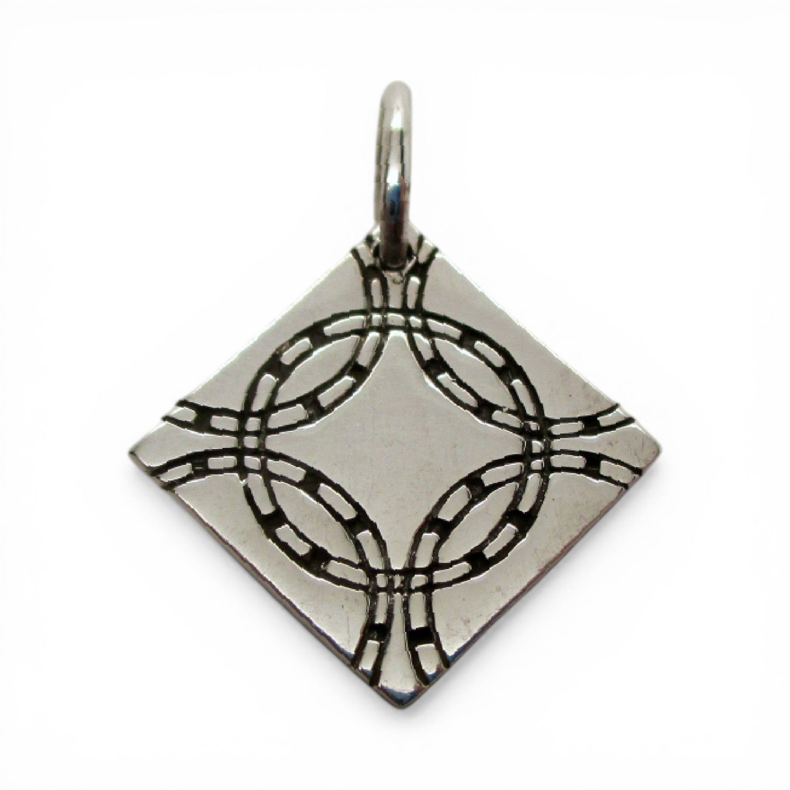 Sterling Silver Wedding Ring Quilt Block Pattern Charm for Bracelet Gift for Her