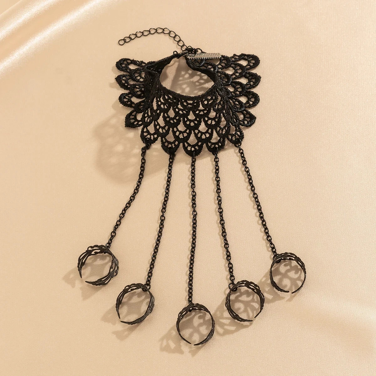 Gothic Lace Bracelet Ring Set for Women Black Chain Hand Jewelry Party Gift