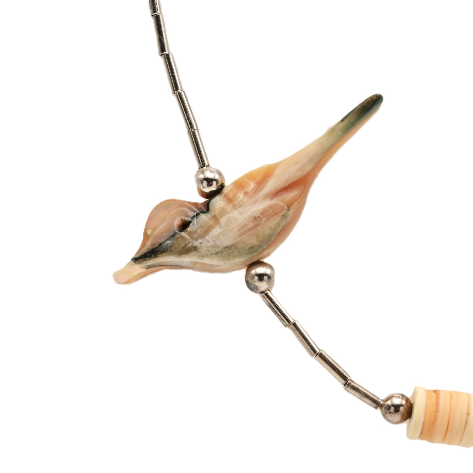 Vintage Original Native American Sterling Silver Mother of Pearl Bird Necklace