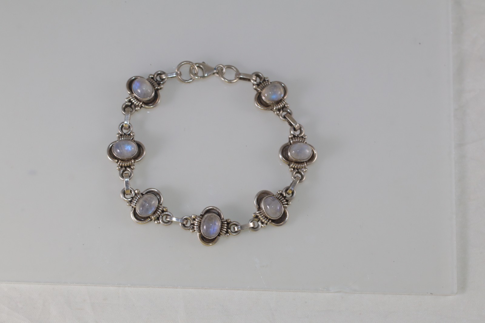 Vintage 925 Sterling Silver Moonstone Bracelet 7.5″