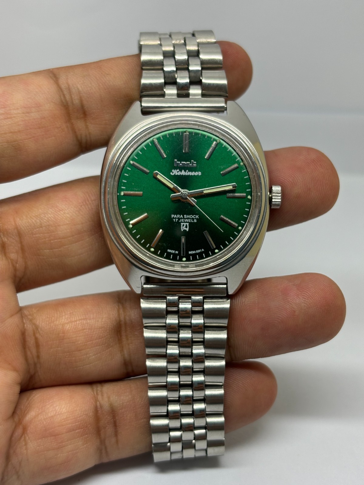 Vintage HMT Kohinoor Green Dial Mechanical hand Winding Transparent Back Case