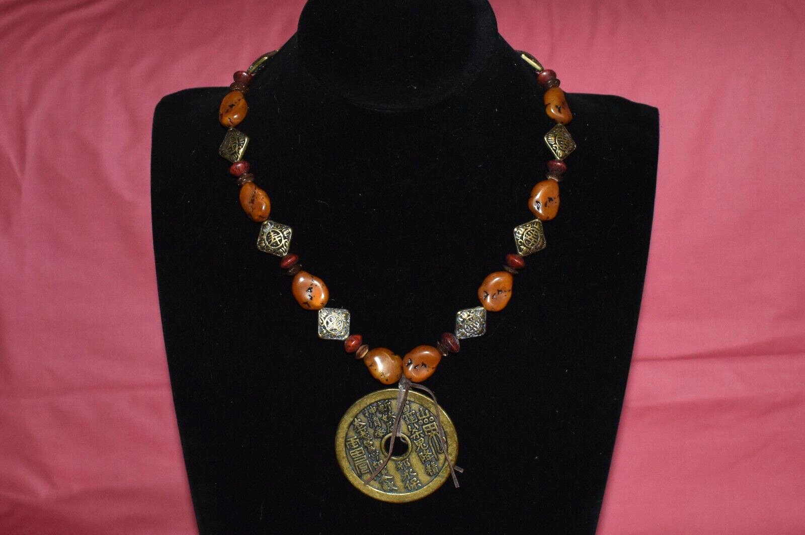 Vintage CHICO’S Asian Zodiac Signs Coin Pedant Necklace 15″- 18” L