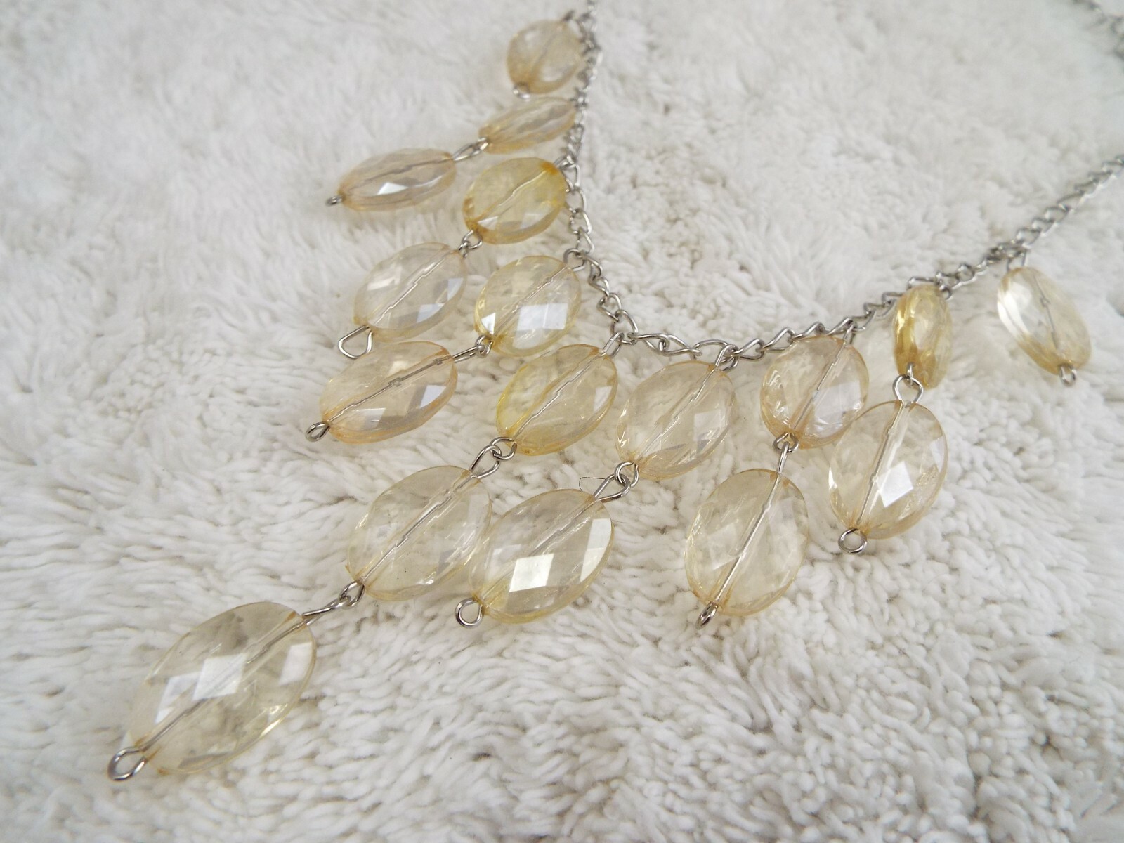 Silvertone Champagne Acrylic Bead Fringe Bead Necklace (C26)