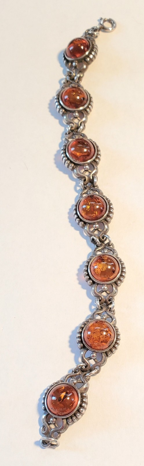Vintage Baltic Amber Bracelet, Sterling Silver, Signed V-8, By Valerio, Poland