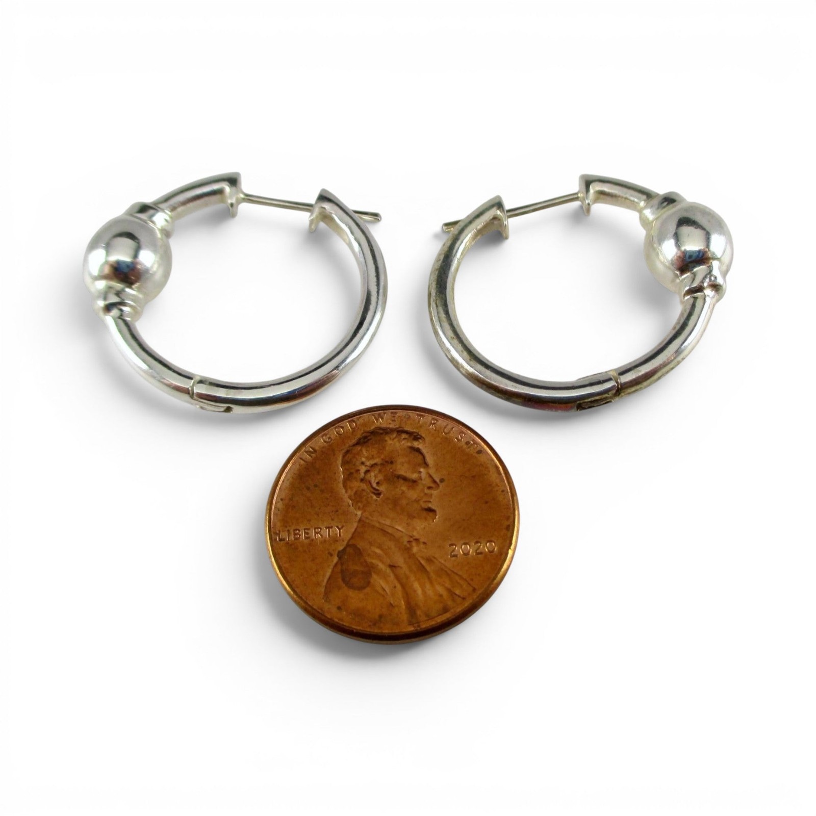 Sterling Silver ETERNITY EARRINGS Brown County Silver HINGED Modern BALL Post