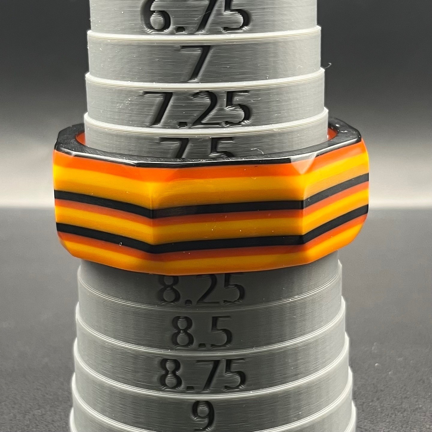 Vintage Laminated Lucite Octagonal Bangle Bracelet Orange Yellow Black Wide