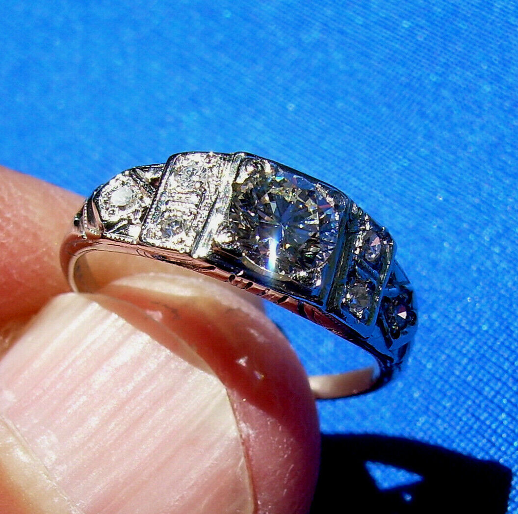 Original EARTH MINED DIAMOND Art Deco Engagement Ring Antique Platinum Solitaire
