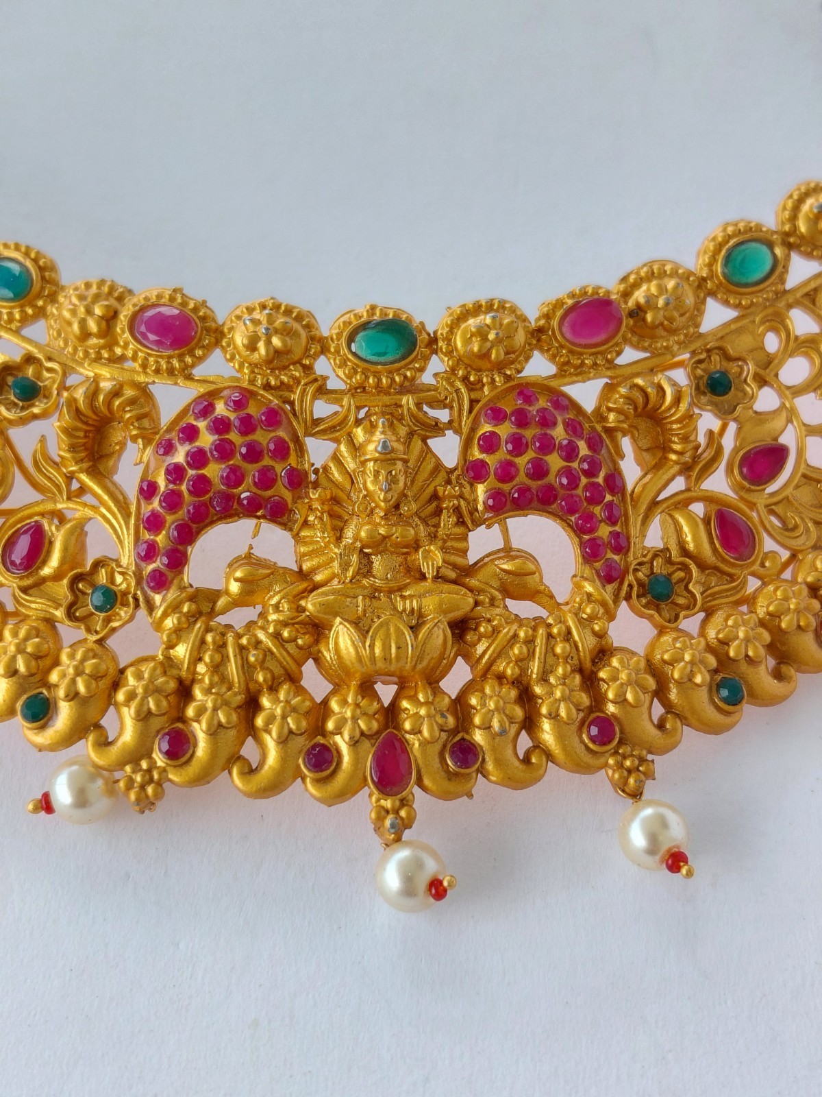 Vintage Necklace Indian Kundan Bridal Gold Tone Multicolor Stones Pearls Choker