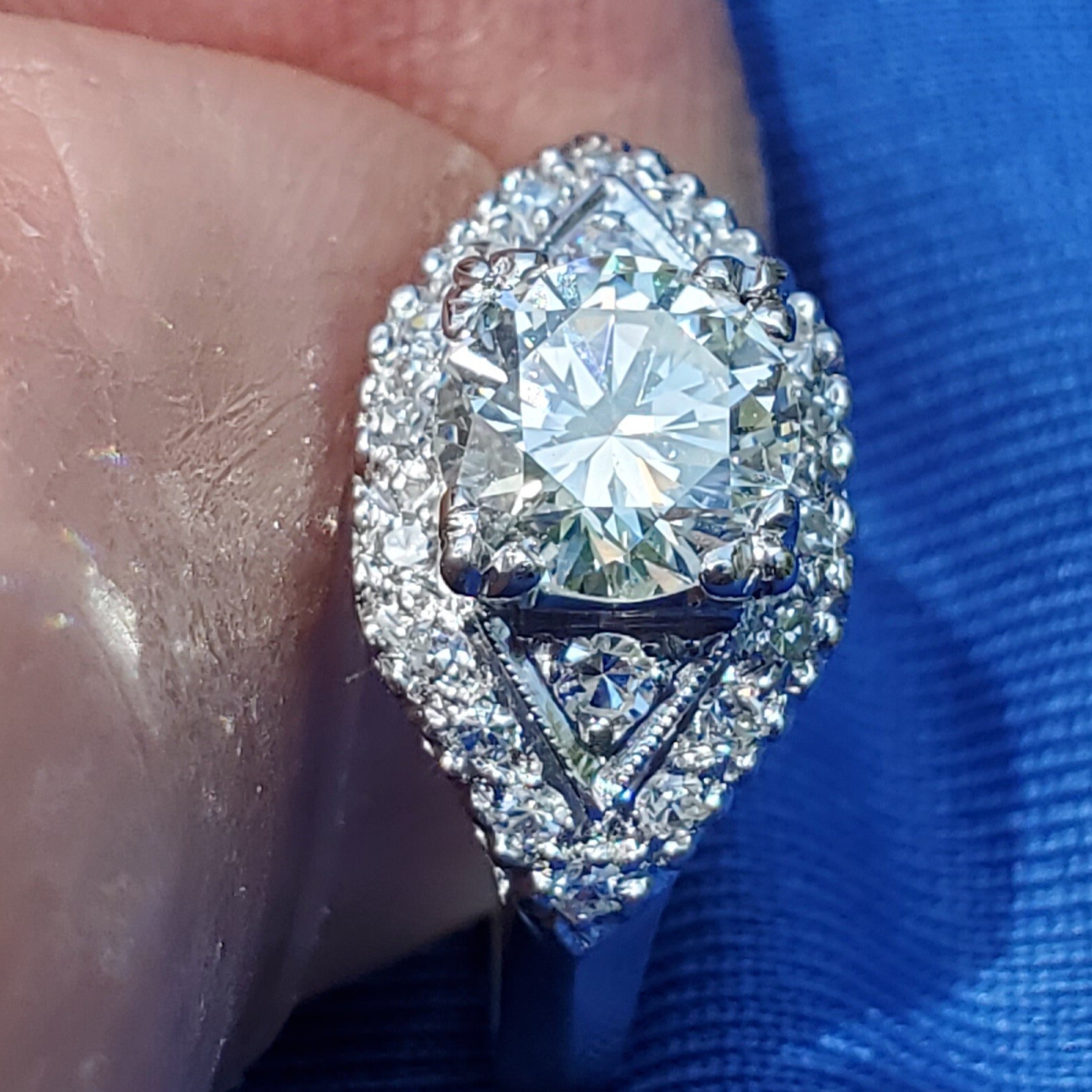 Original EARTH MINED DIAMOND Deco SOLID PLATINUM Engagement Ring & Wedding Band