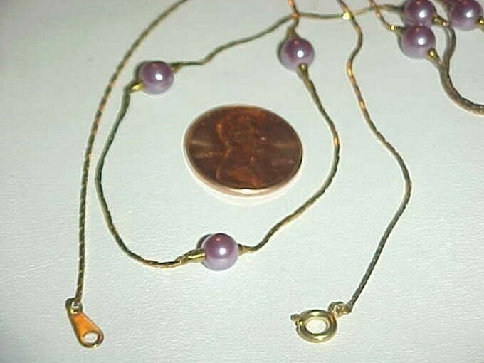 1 VINTAGE JAPANESE LILAC PEARL BRASS CHAIN 24″ NECKLACE L872