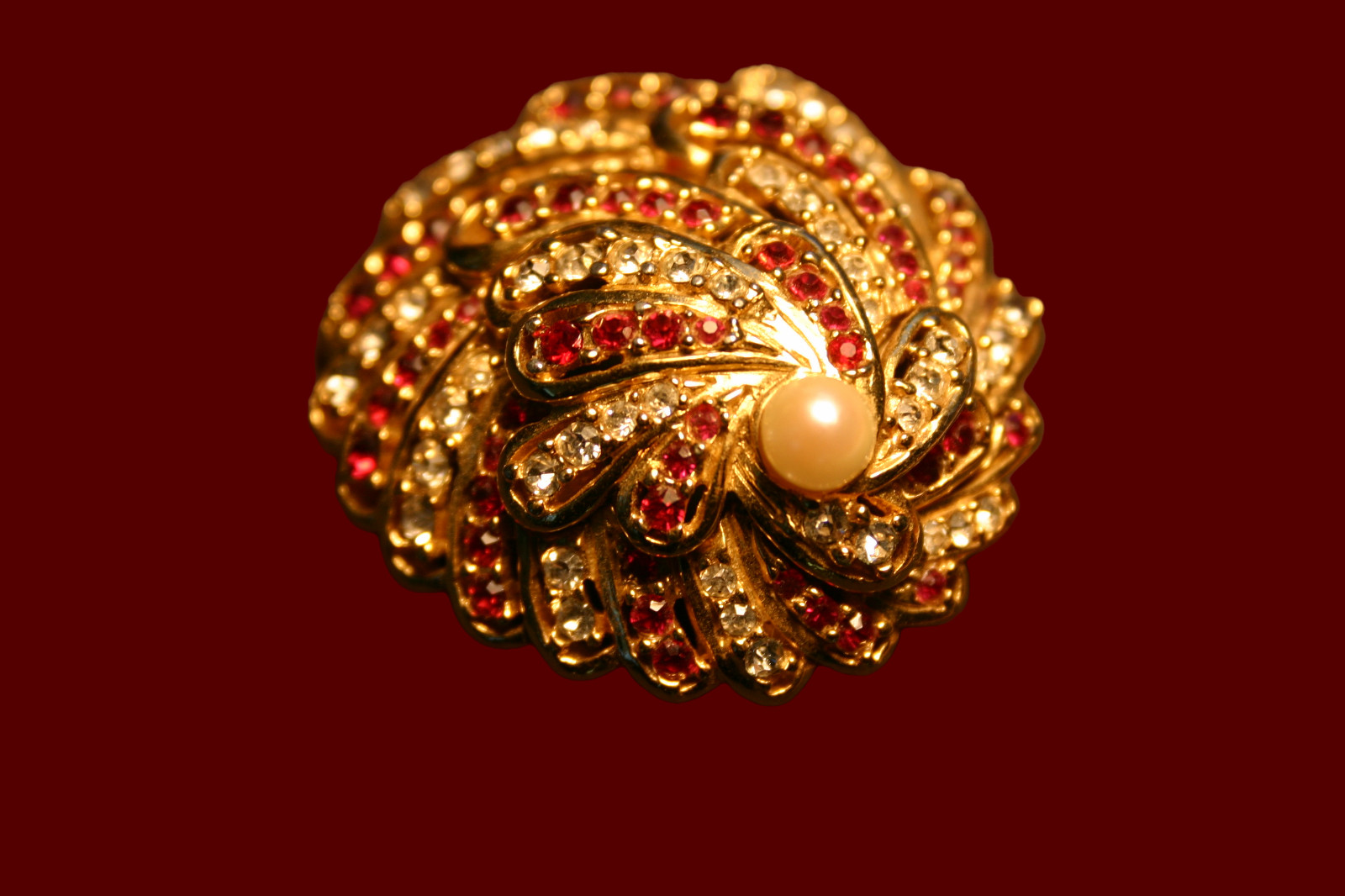 Vintage Boucher Signed Numbered Red and Clear Rhinestone Brooch