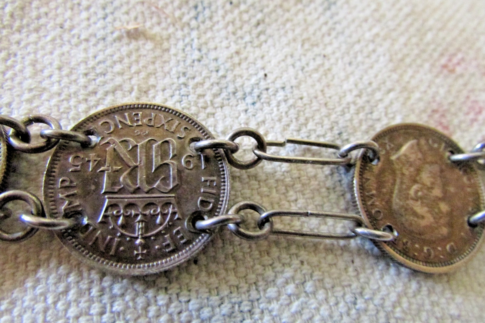 VINTAGE KING EDWARDS 7 PENCE 1944-45 COINS NICKEL SILVER BRACELET