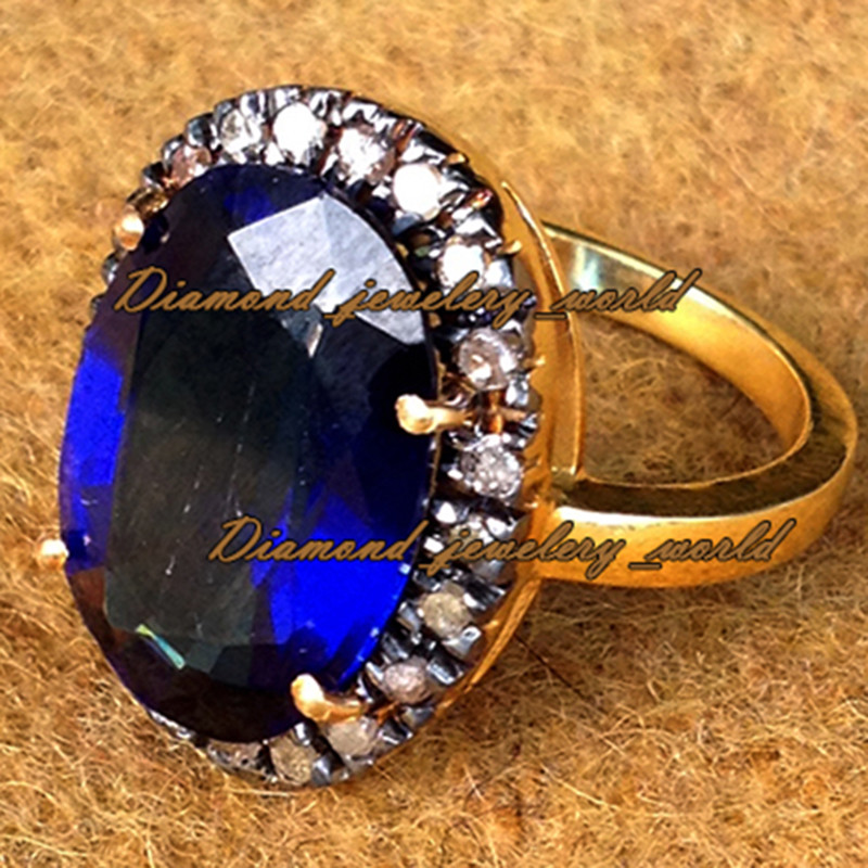Victorian 1.18ctw Rose Cut Diamond Sapphire Studded Silver Gorgeous Ring Jewelry