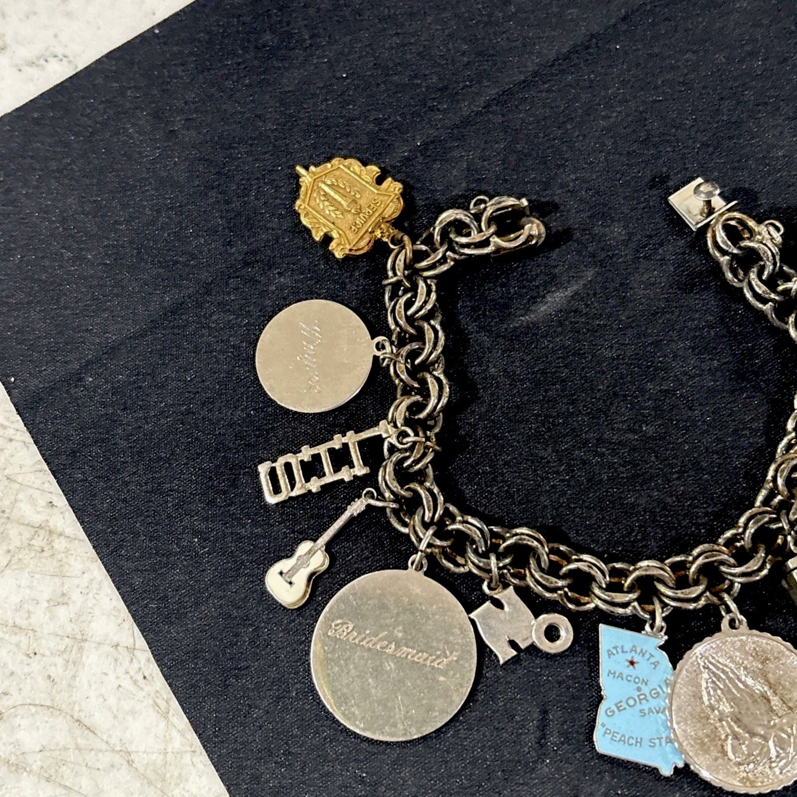 Vintage Danecraft 925 Sterling Silver Charm Bracelet With 12 Non Silver Charms