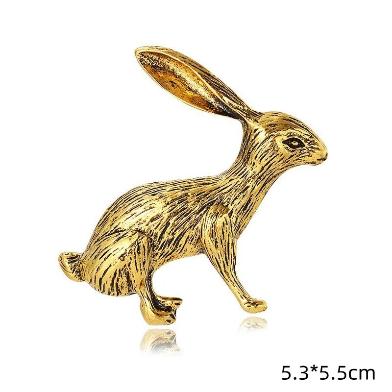 Vintage Gold Bunny Brooch Pin Cute Rabbit Animal Alloy Badge for Women