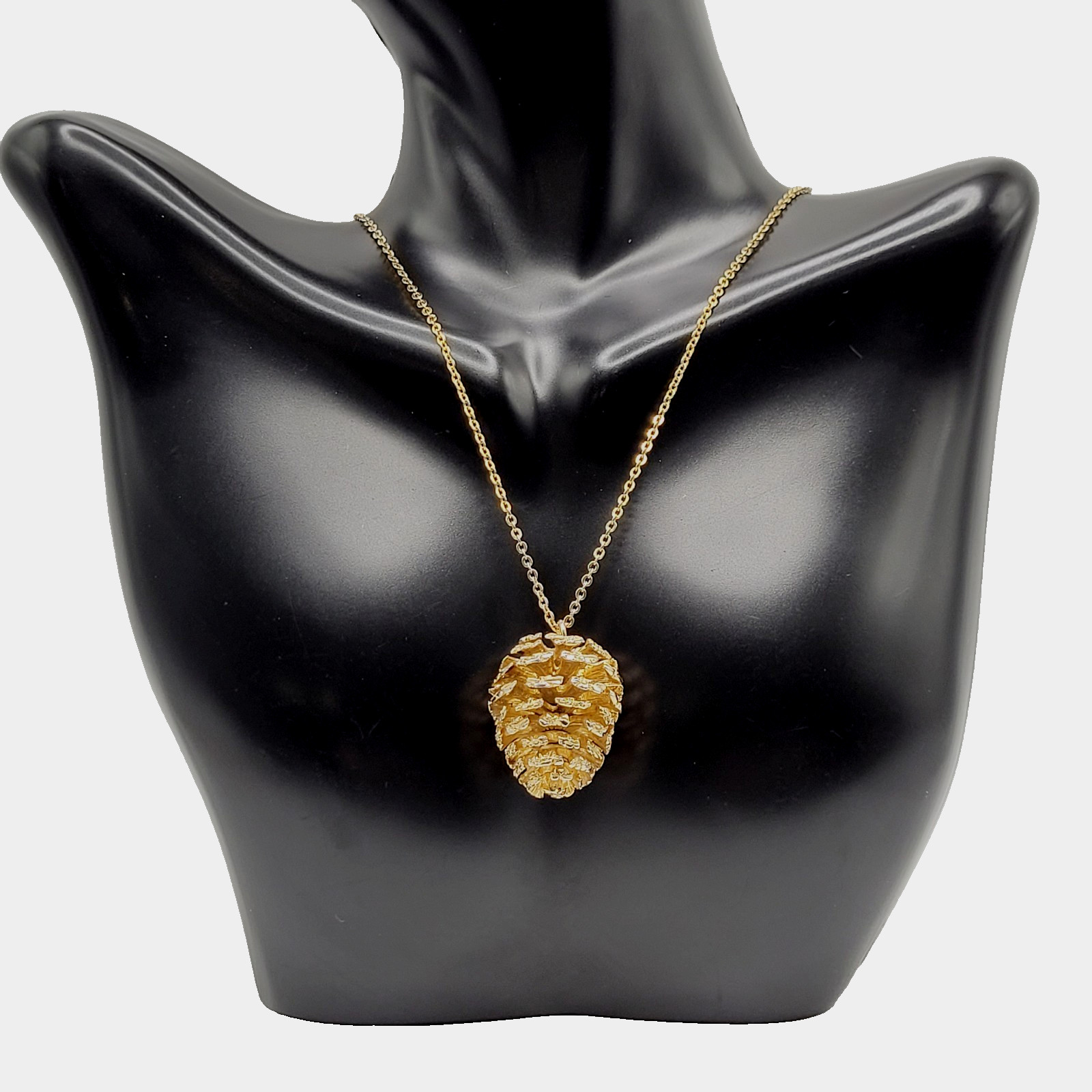 Pinecone Articulated Pendant w Chain Woodland Holiday Nature Gold Tone Necklace