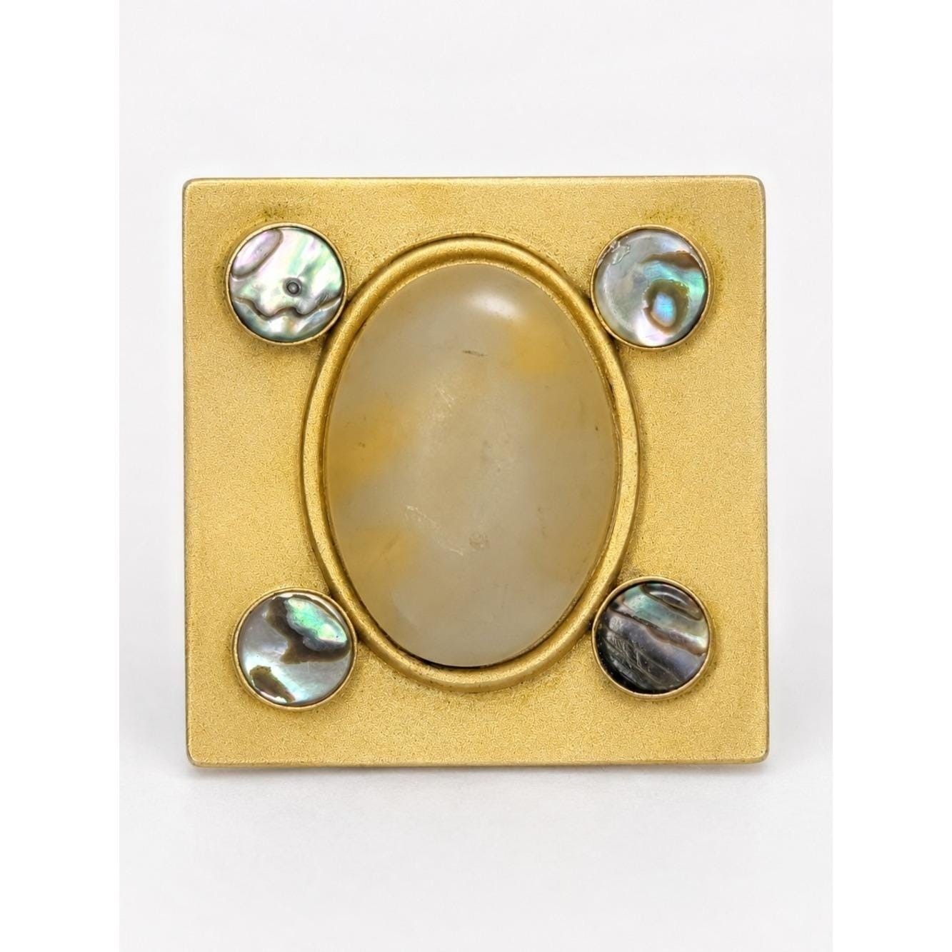 Vintage Modernist Abalone Shell Statement Ring Gold Tone Oversized Adjustable 5