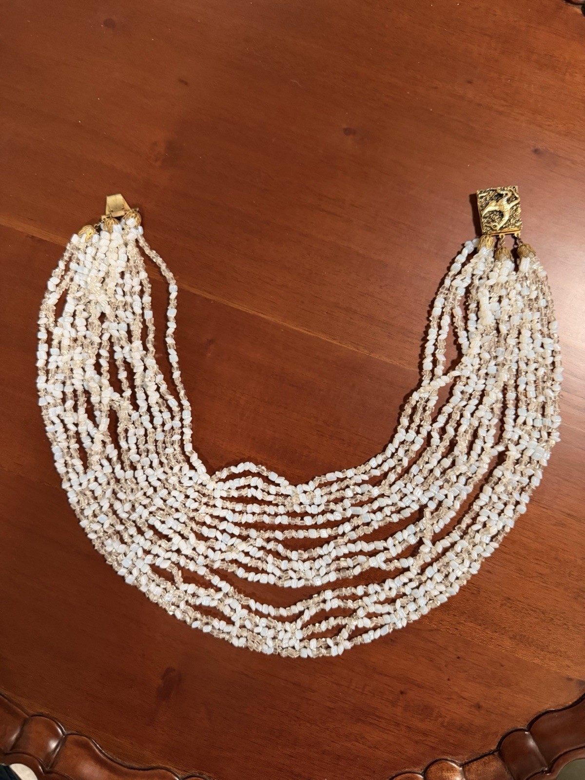 Rare Vintage Venetian Multistrand Opaline Clear Seed Bead Choker Necklace Italy