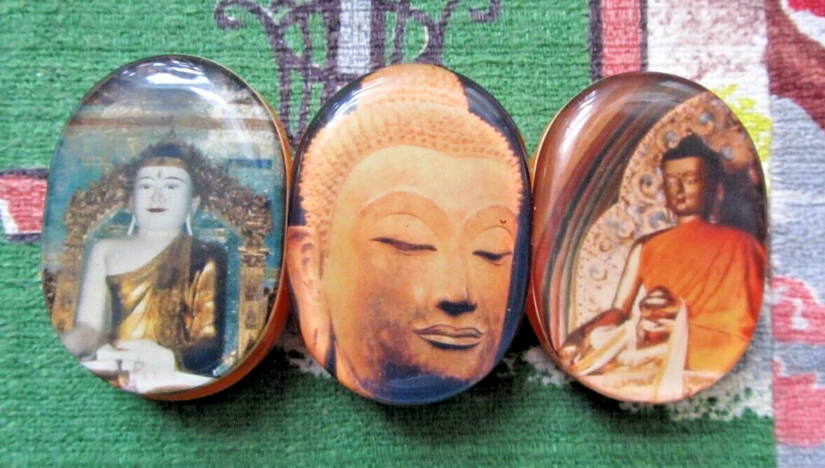 Vintage orange Acrylic bracelet with Budha images from around the world