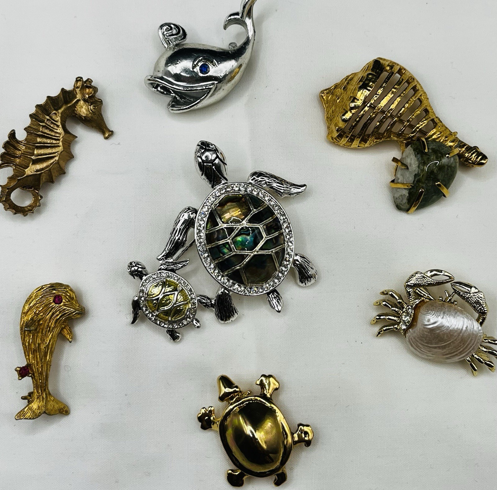 Vintage Ocean sea creatures figural 7pc Lot Some signed brooches Napier READ