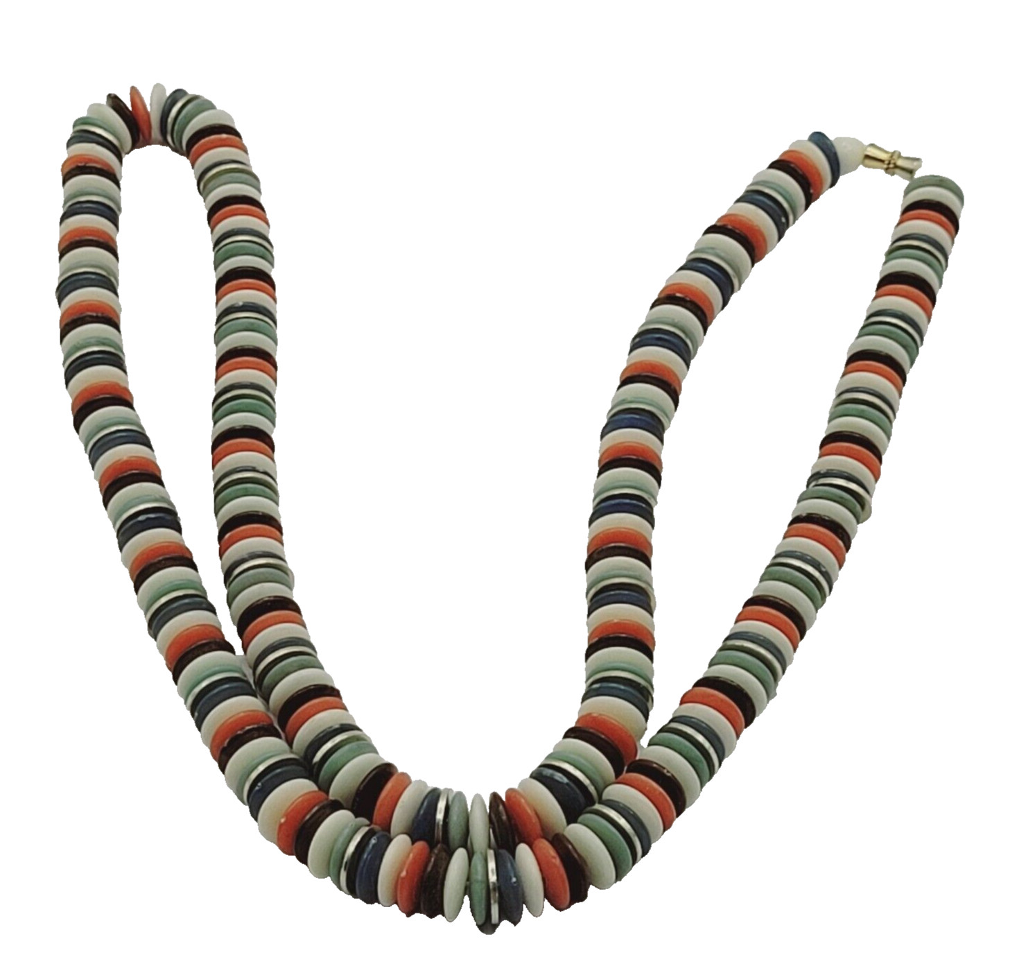Button and Thread Like Bead Colorful Disc Heishi Style Vintage Necklace 25 In