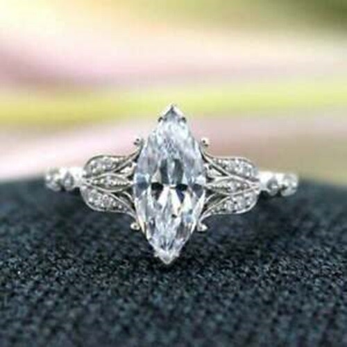 Art Deco 3.60Ct Marquise Cut White Diamond Vintage Style Wedding Ring 925 Silver