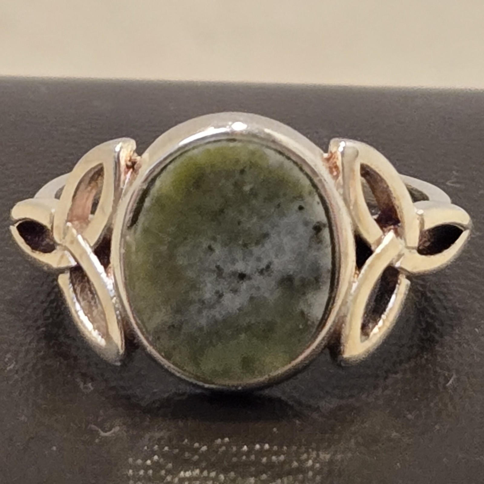 Sterling Silver 925 Irish Celtic Connemara Green Marble Ring