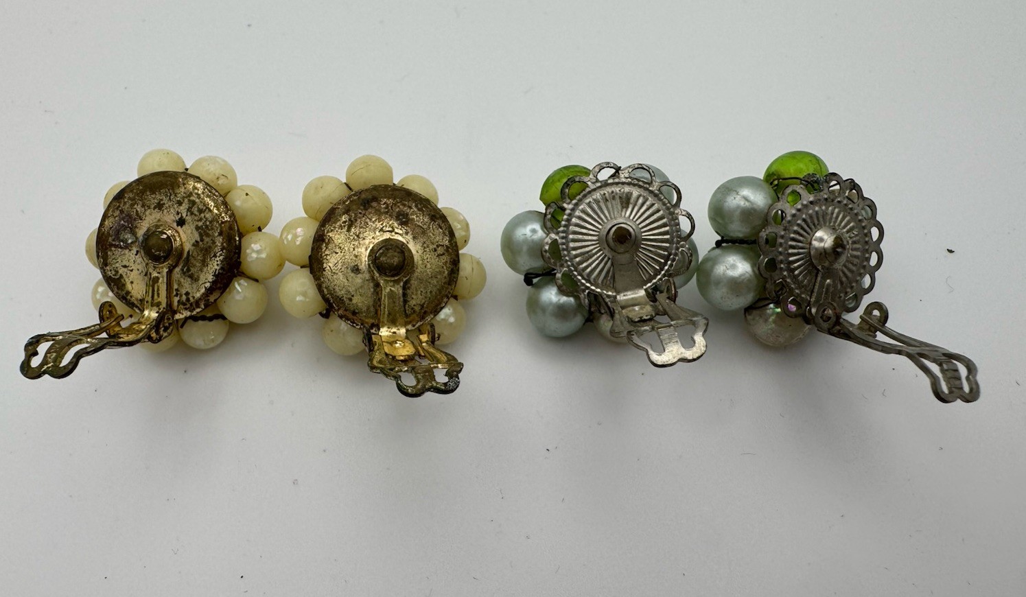 Vintage Clip On Earrings Lot Japan Hong Kong Pearl Cluster Retro 6 Pairs