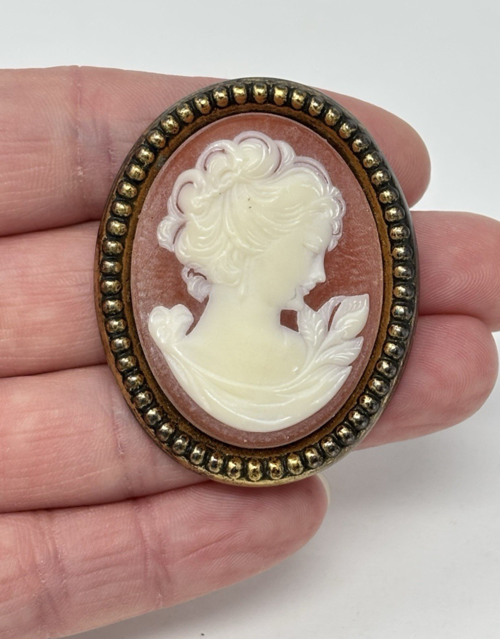 Vintage 60’s Large Faux Cameo Pin Brooch or Pendant 2″ Estee Lauder?