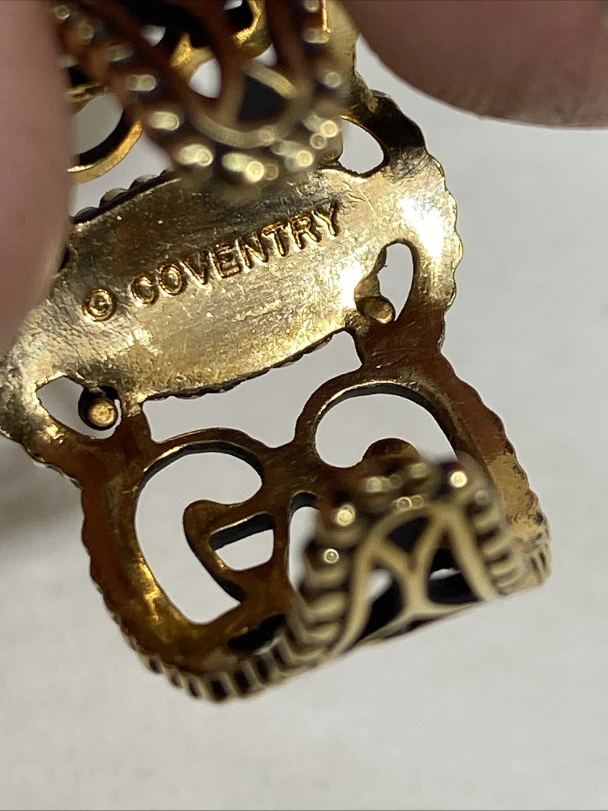 Vintage 1976 Sarah Coventry Ring, Lovely Lady, Gold Tone Filigree, Faux Opal