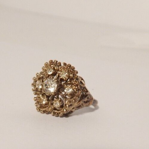 Vintage Uncas 18KHGE Yellow Gold-Plated Clear Rhinestone Size 5 Ring signed NICE