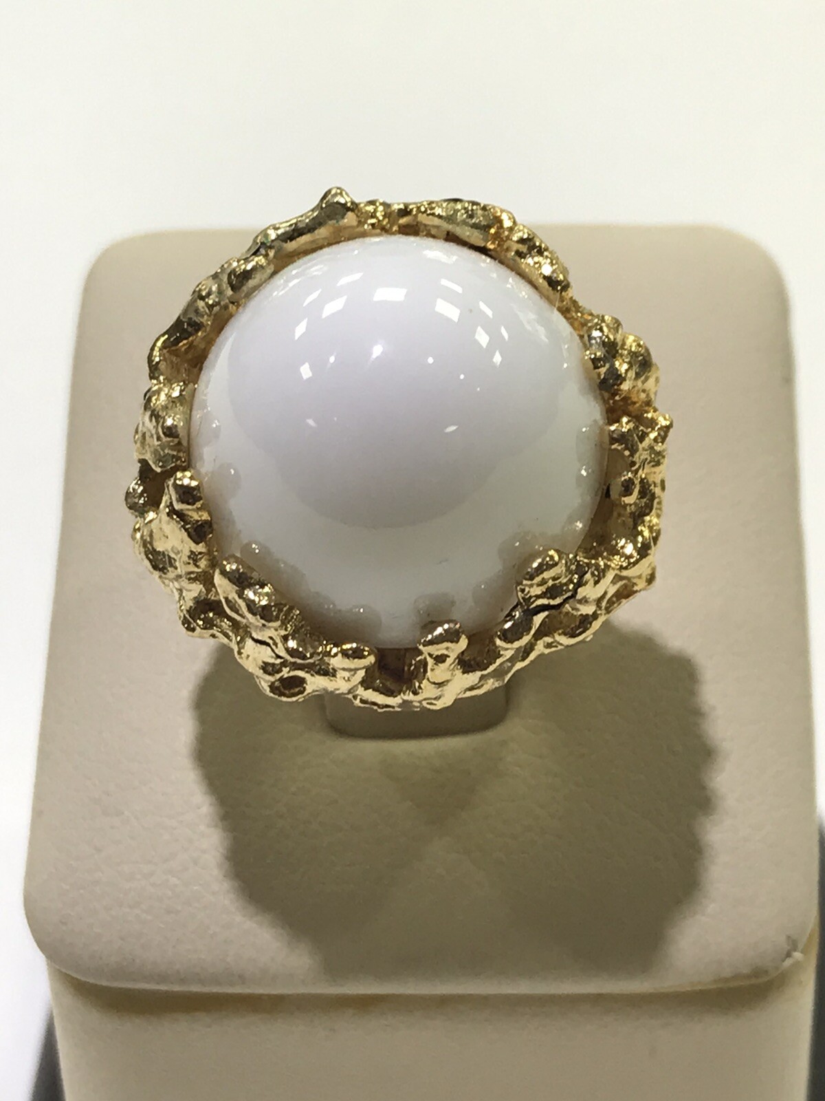 Napier Gold Tone with Large White Dome Stone Adjustable Ring