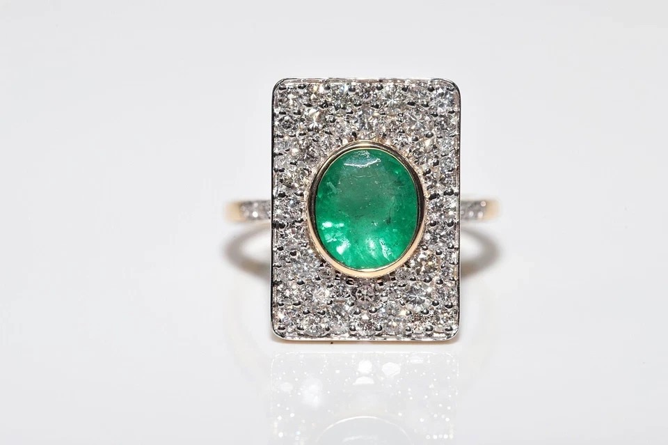 Art Deco Style 3.1Ct Lab Created Emerald & Diamond Anniversary 14K Gold FN Ring