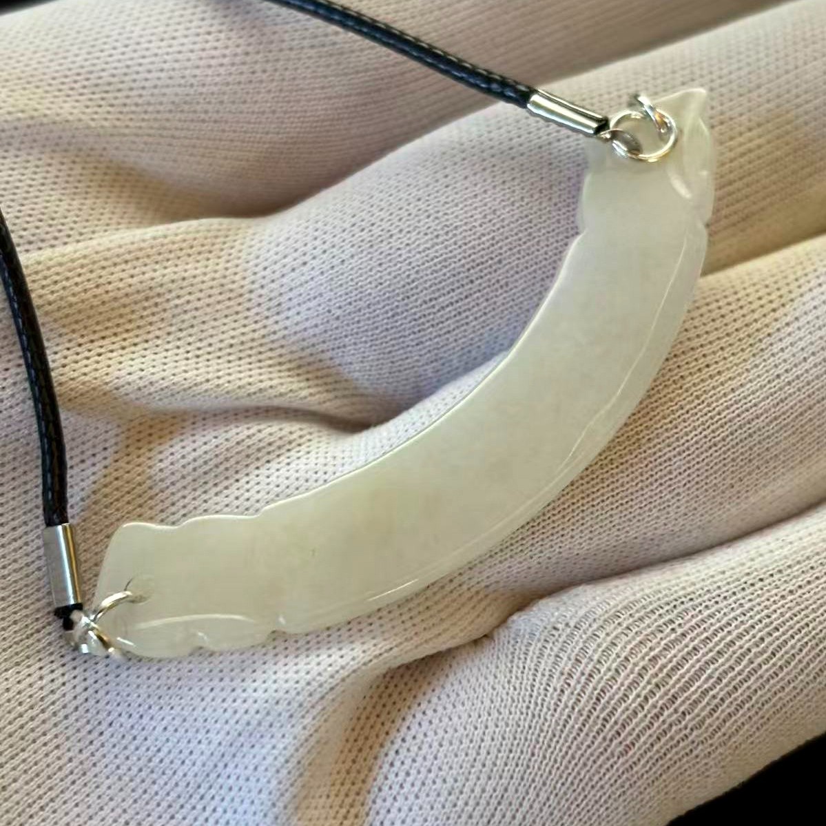 Natural White Jade Jadeite Pendant Necklace 20 inch, 60x10x2 mm