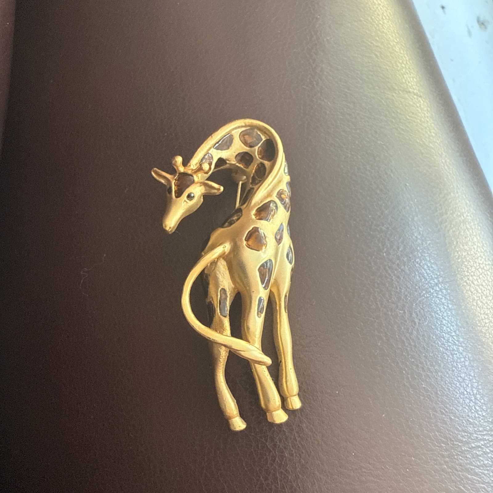 Vintage Enamel Rhinestone Giraffe Brooch Pin 2.75″ Jungle Elegant Red Rhinestone