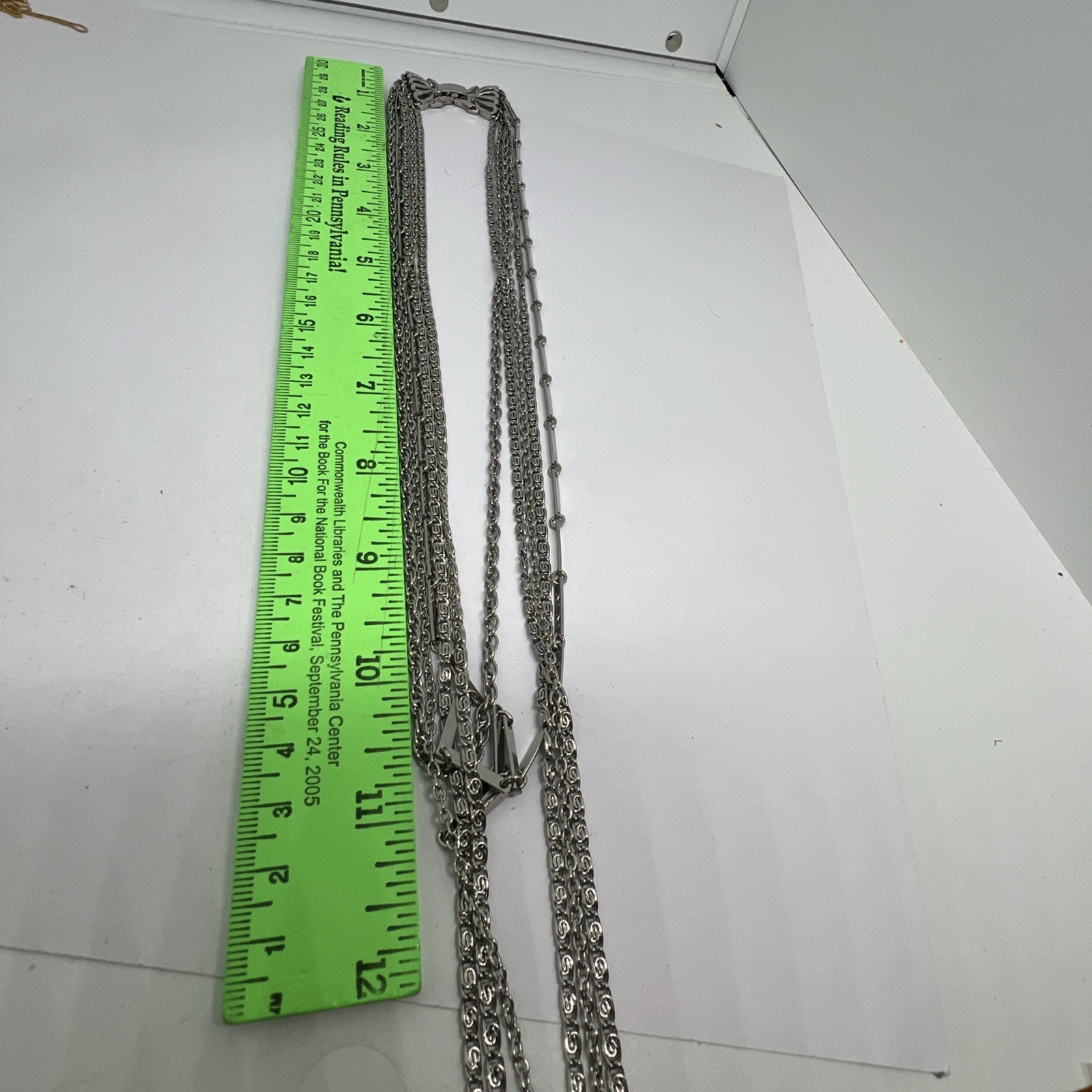 Vintage Silver Tone Layered Chain Statement Necklace 5 Strand