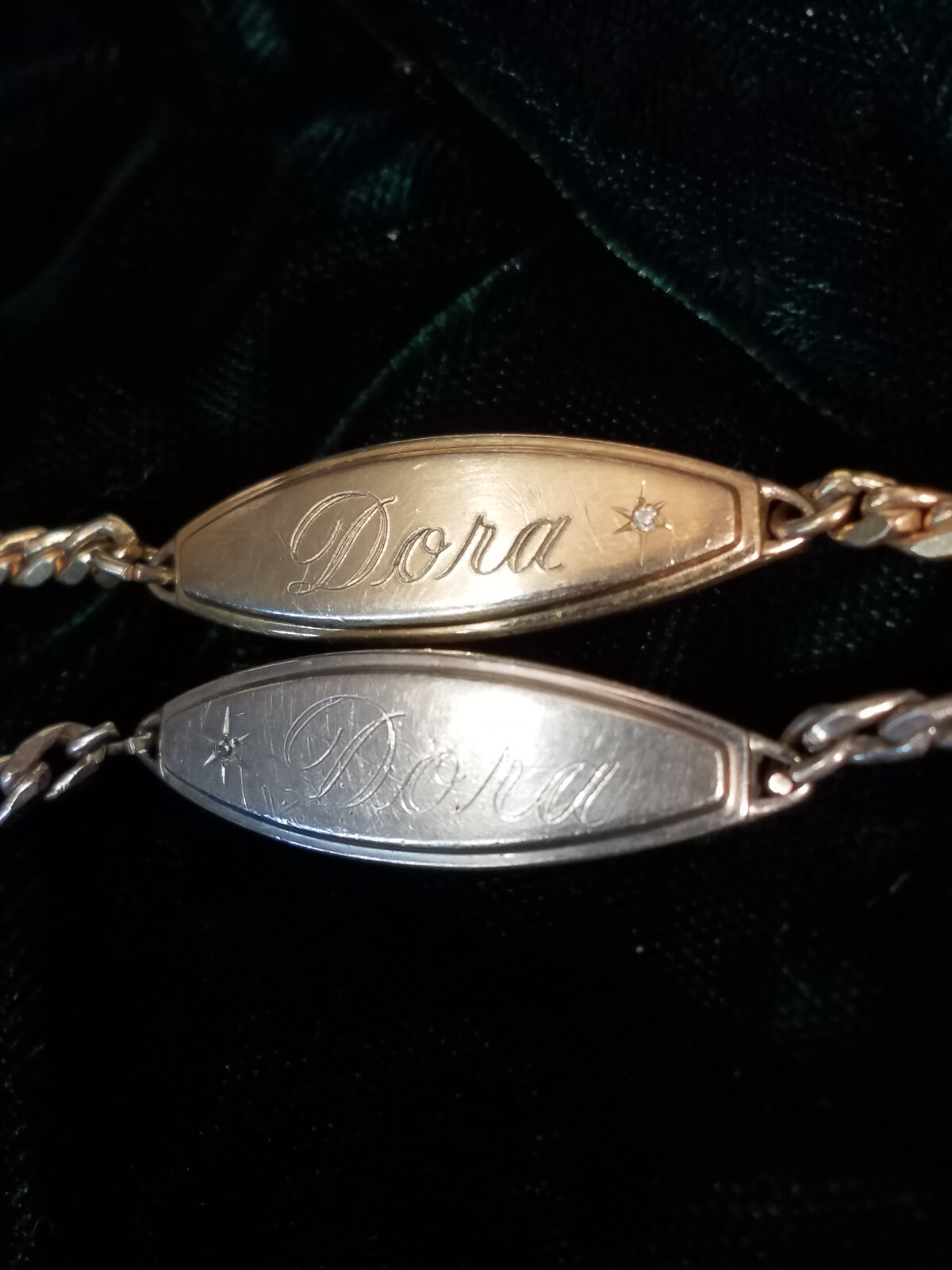 Lot Of 2 Identity Bracelet Speidel Diamond Accent Engraved ID Chain