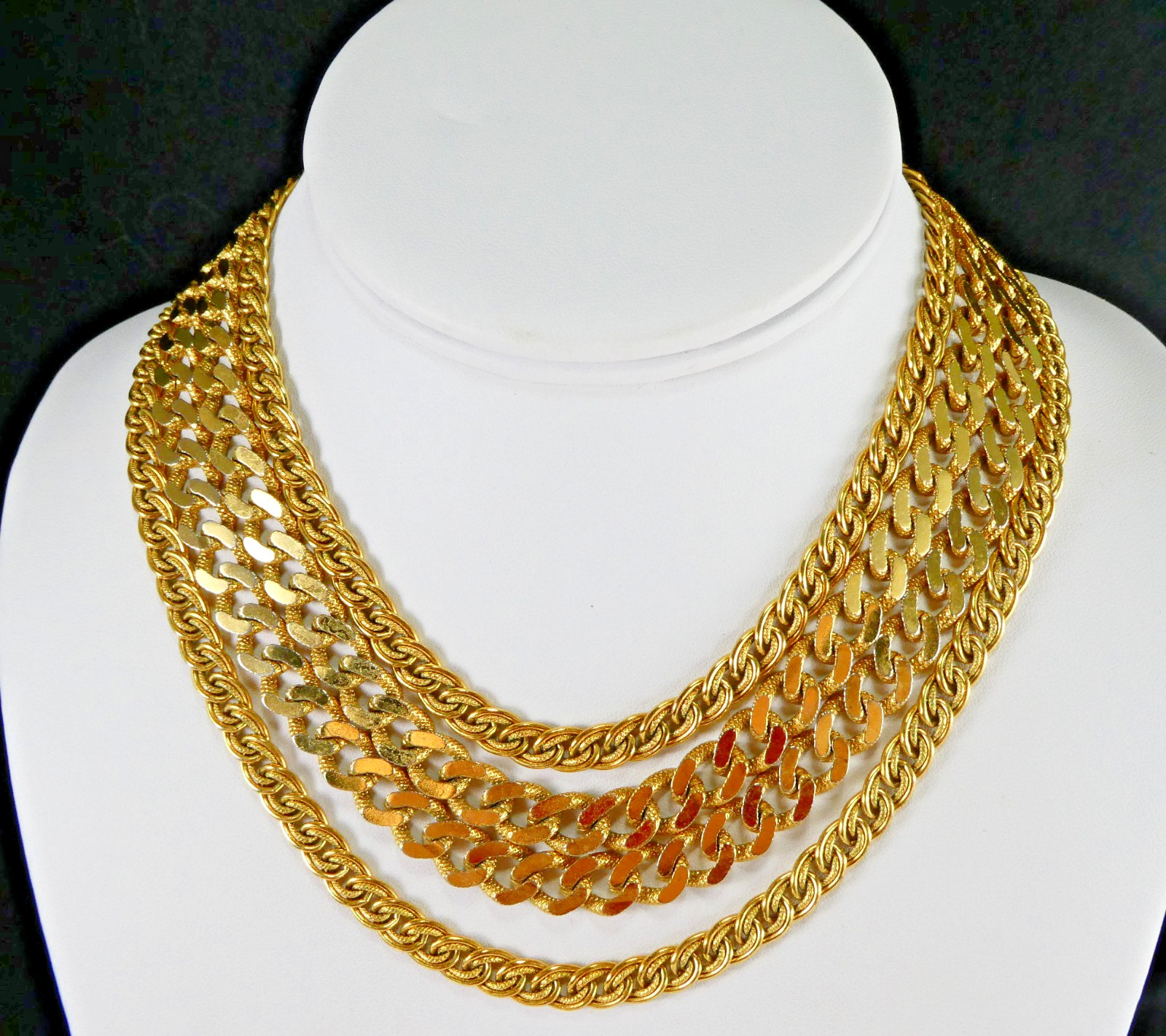 Vintage MONET Multi Strand Chain Necklace Bib 4 Strand Hook Clasp
