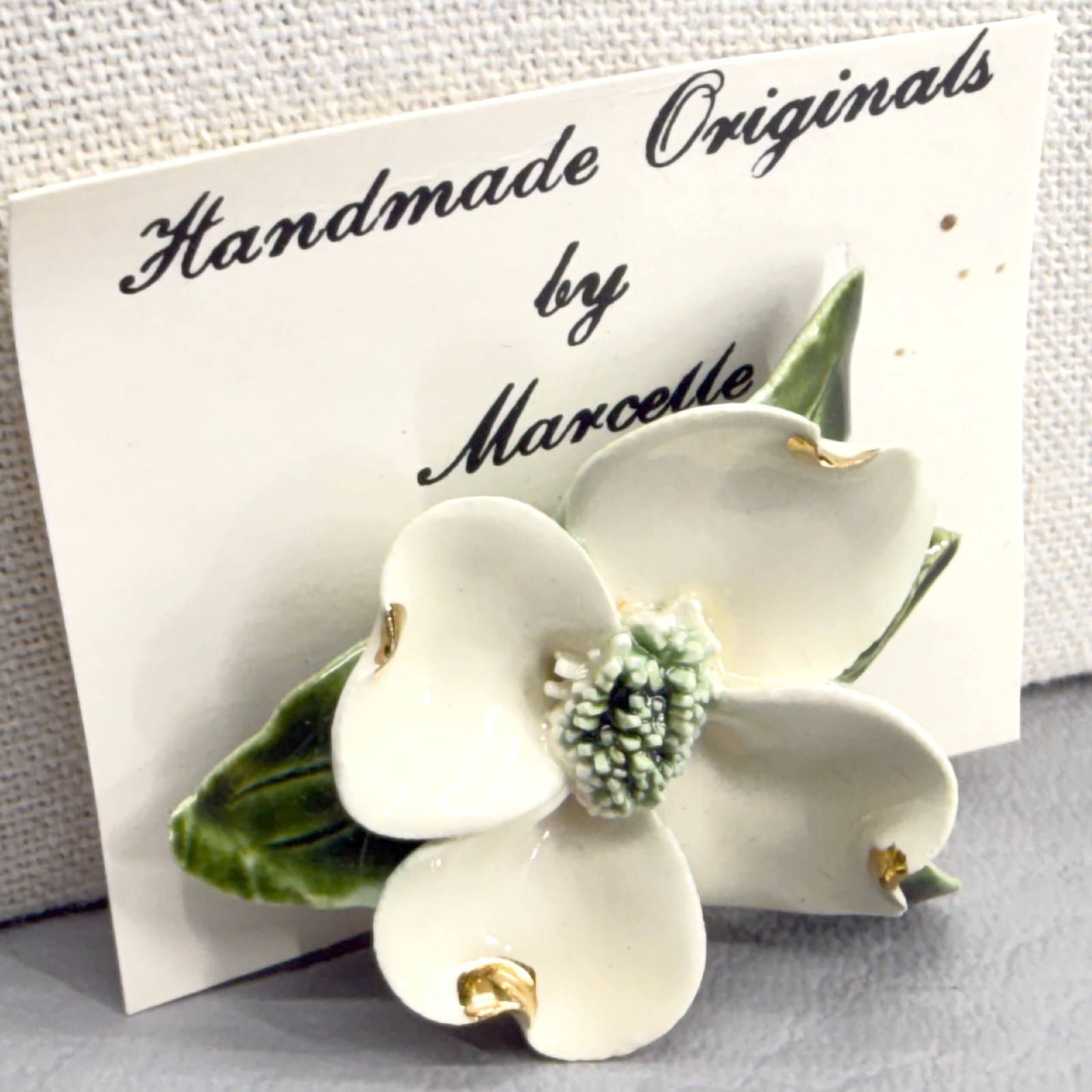 Vintage Dogwood Brooch Ceramic 1.75″