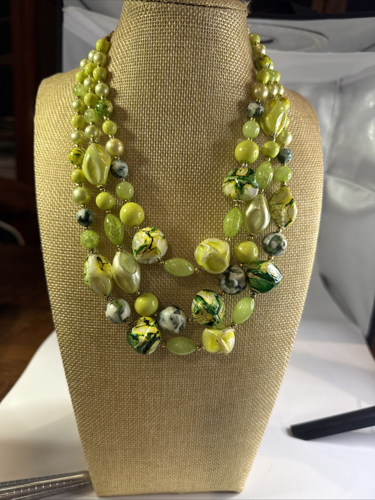 Vintage JAPAN necklace triple strand 16-18”